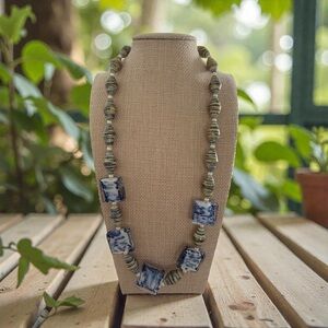 Elegant Blue and Gray Beaded Necklace